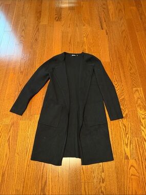 Black Open-Front Longline Women's Cardigan